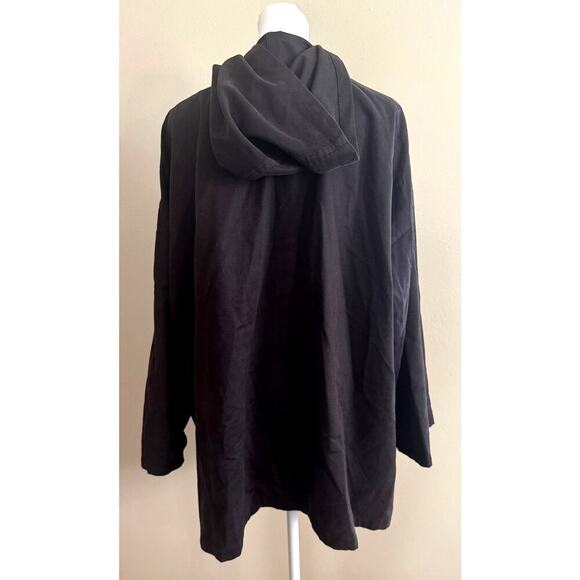 ESKANDAR Cotton/Wool Oversized Hooded Button Up Jacket Black Size 0 - Picture 3 of 5